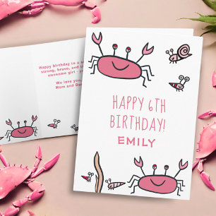 Tarjeta Cumpleaños Feliz Niña Animales Marinos Cangrejo Ro