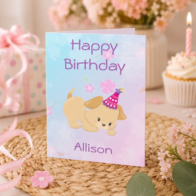 Tarjeta Cumpleaños Feliz Niña Cachorro Bonito (Subido por el creador)