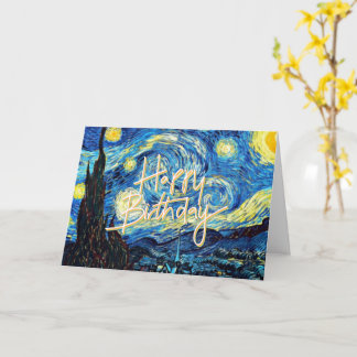 Tarjeta Cumpleaños feliz, Noche estrellada, arte fino,