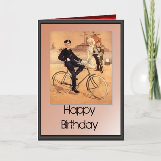 Tarjeta Cumpleaños feliz - Oficial naval en bicicleta (Anverso)