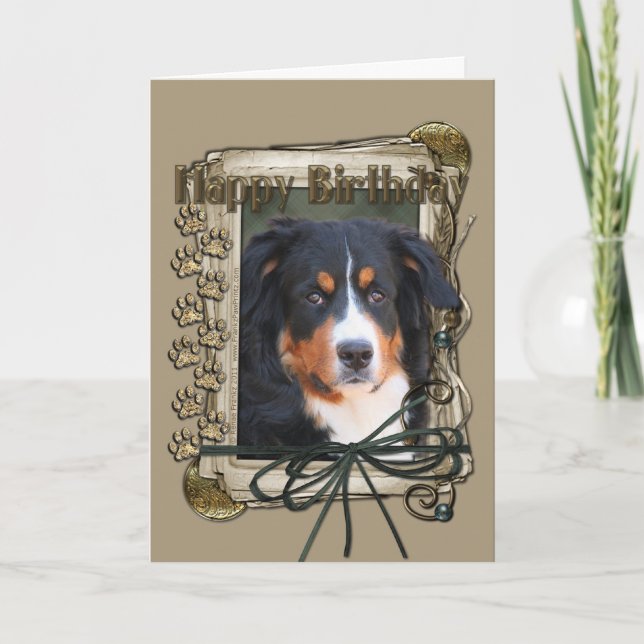 Tarjeta Cumpleaños feliz - Papas de piedra - Perro de mont (Anverso)