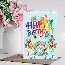 Tarjeta Cumpleaños feliz para los niños - Pastel y globos