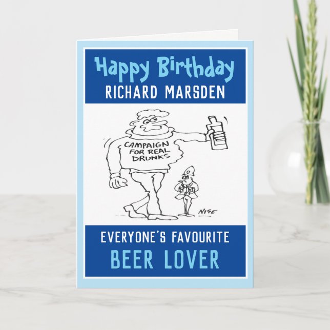 Tarjeta Cumpleaños feliz para un amante de la cerveza o be (Anverso)