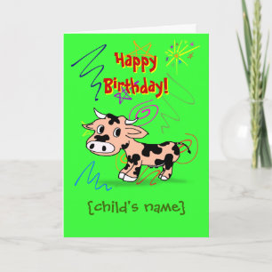 Tarjeta Cumpleaños feliz para un niño con vaca personaliza