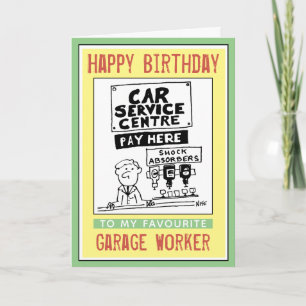 Tarjeta Cumpleaños feliz para un trabajador del garaje