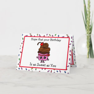 Tarjeta Cumpleaños feliz, pastelito y bollo de rociado