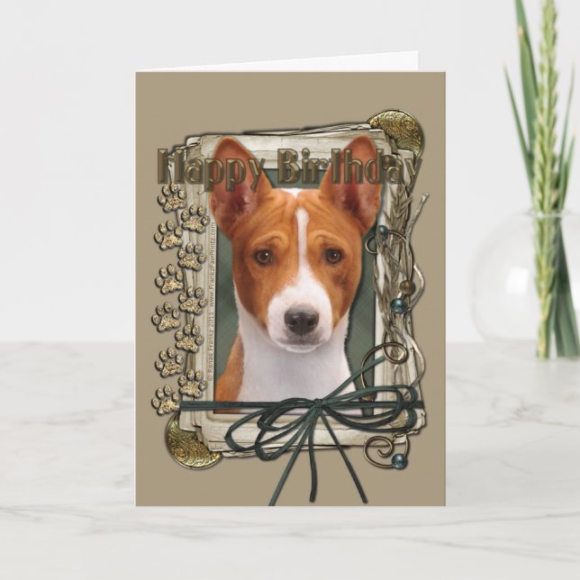 Tarjeta Cumpleaños feliz - Paws de piedra - Basenji (Anverso)