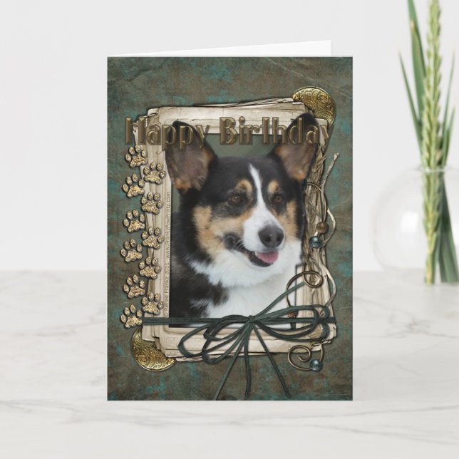 Tarjeta Cumpleaños feliz - Paws de piedra - Corgi (Anverso)