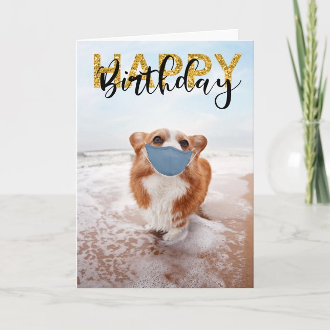 Tarjeta Cumpleaños Feliz Perro Distancia Social Corgi (Anverso)