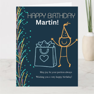 Tarjeta Cumpleaños Feliz Personalizable   Stickman Lindo