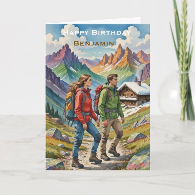 Tarjeta Cumpleaños Feliz Personalizado  Aventurero Escalad (Anverso)