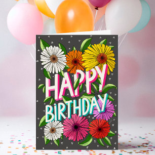 Tarjeta Cumpleaños Feliz Personalizado Floral Gris Carbón