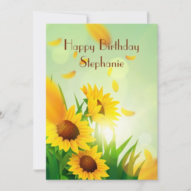 Tarjeta Cumpleaños Feliz Personalizado para Ella Girasoles (Anverso)