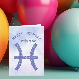Tarjeta Cumpleaños feliz personalizado signo de Piscis mor