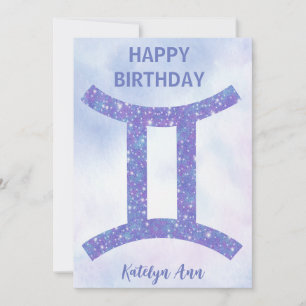 Tarjeta Cumpleaños feliz personalizado signo Géminis morad