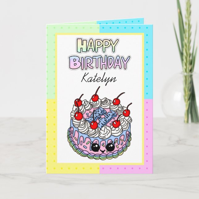 Tarjeta Cumpleaños Feliz Personalizado | Torta caprichosa (Anverso)