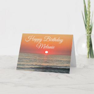 Tarjeta Cumpleaños Feliz Playa de la Puesta del Sol Naranj