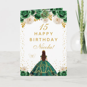 Tarjeta Cumpleaños Feliz Princesa Floral Verde