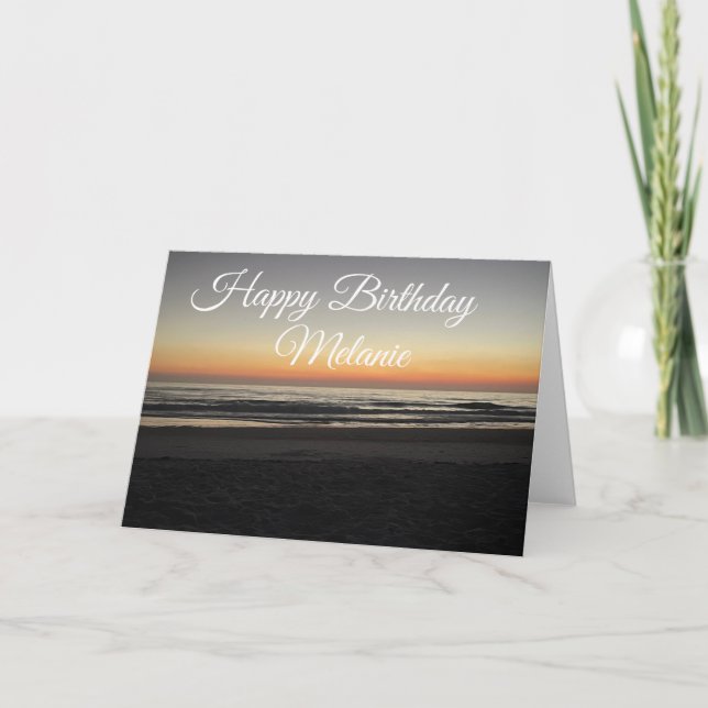 Tarjeta Cumpleaños Feliz Puesta de Sol en la Playa Costera (Anverso)
