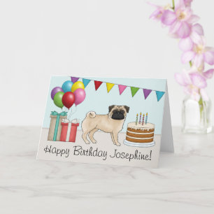 Tarjeta Cumpleaños Feliz Pug Cute Cartoon Colorido