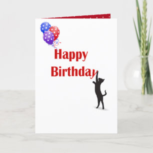 Tarjeta cumpleaños feliz rojo con gato negro