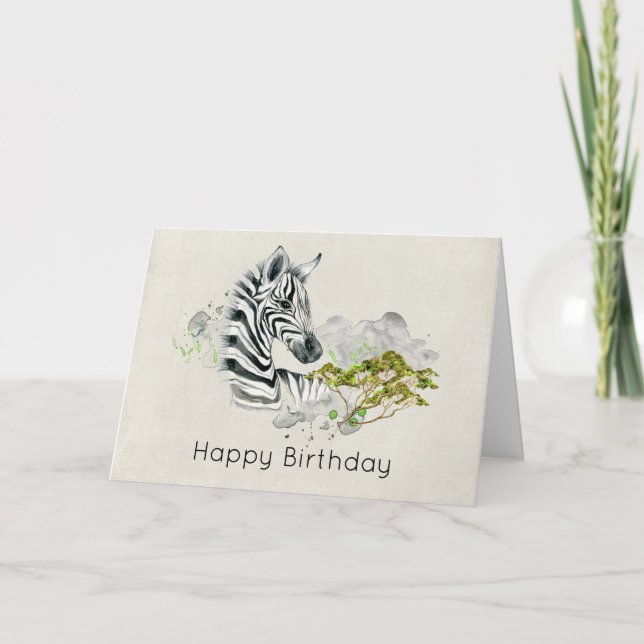 Tarjeta Cumpleaños Feliz Safari Cebra Animal Exótico Salva (Anverso)
