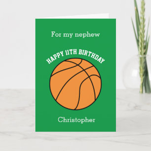 Tarjeta Cumpleaños Feliz Sobrino 11 Años Baloncesto Verde