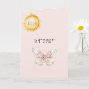 Tarjeta Cumpleaños Feliz Sol Mariposa Rosa Rubor Mágico