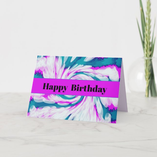 Tarjeta Cumpleaños Feliz Turquesa Rosa Remolino Tinte (Anverso)