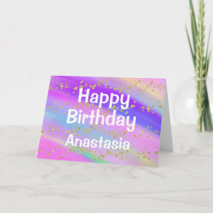 Tarjeta Cumpleaños Feliz Unicornio Dorado Brillante Femeni