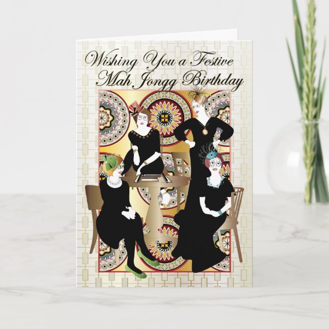 Tarjeta Cumpleaños festivo de Mah Jongg (Anverso)