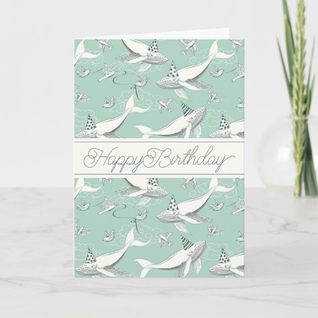 Tarjeta Cumpleaños | Fiesta de cumpleaños de ballena volad (Anverso)