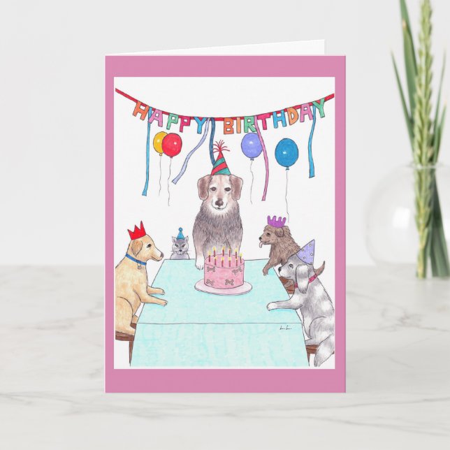 Tarjeta Cumpleaños-Fiesta feliz con su paquete (Anverso)