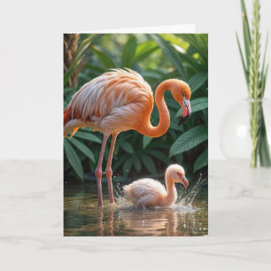Tarjeta Cumpleaños Flamingo Madre y polluelo