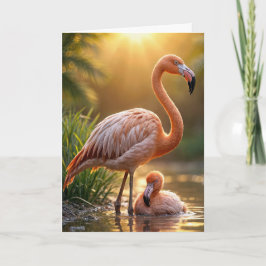 Tarjeta Cumpleaños Flamingo Madre y polluelo
