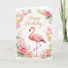 Tarjeta Cumpleaños Flamingo Rosa Vintage