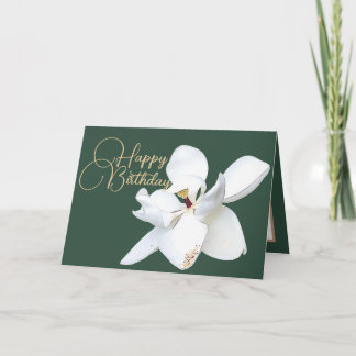 Tarjeta Cumpleaños Flor Blanca de Magnolia Chic Verde
