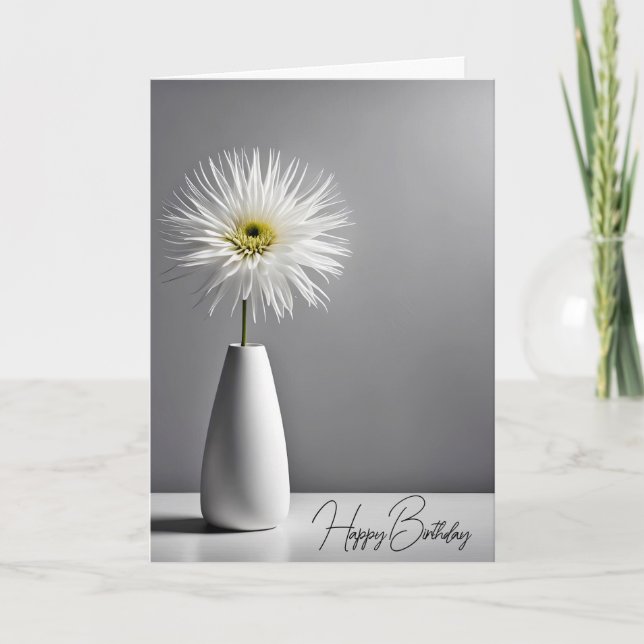 Tarjeta Cumpleaños Flor Blanca Sencilla En Vase (Anverso)