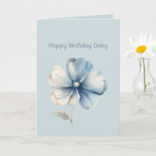 Tarjeta Cumpleaños Flor Crema Azul Bonito