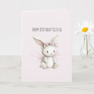 Tarjeta Cumpleaños Flor de Conejo Rosa Blush Blanca