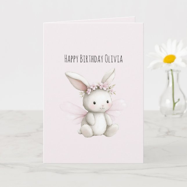 Tarjeta Cumpleaños Flor de Conejo Rosa Blush Blanca (Planta pequeña)