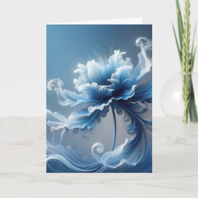 Tarjeta Cumpleaños Flor de Fantasía Azul Elegante (Anverso)