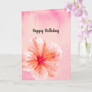 Tarjeta Cumpleaños Flor de Hibisco Rosa Tropical Melocotón