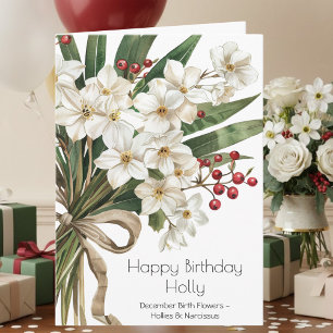 Tarjeta Cumpleaños Flor de Nacimiento Narciso y Acebo Dici