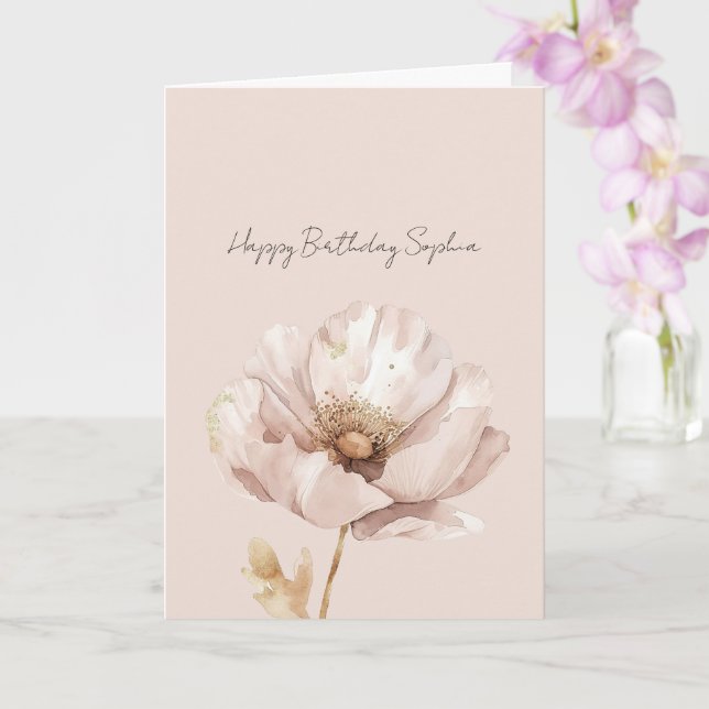 Tarjeta Cumpleaños Flor de Rubor Crema Rosa (Orquídea)