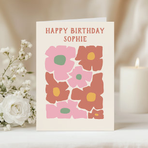 Tarjeta Cumpleaños Floral Abstracto en Negrita_ Moderno Re