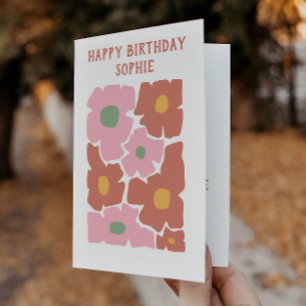 Tarjeta Cumpleaños Floral Abstracto Moderno y Retro