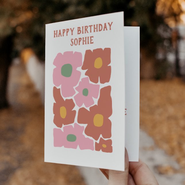 Tarjeta Cumpleaños Floral Abstracto Moderno y Retro (Subido por el creador)