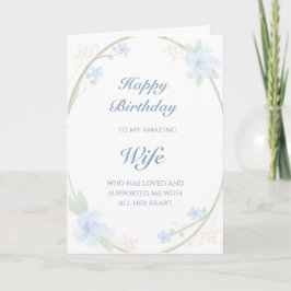 Tarjeta Cumpleaños floral azul de la esposa de la