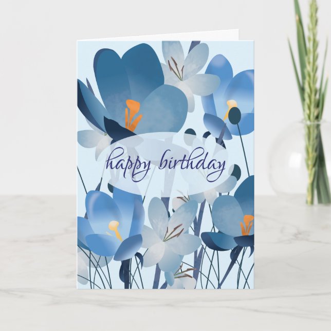 Tarjeta Cumpleaños Floral Azul Personalizado (Anverso)